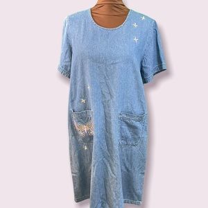 Denim butterfly embroidered maxi dress